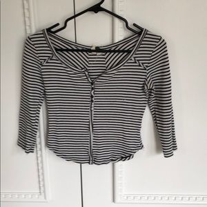 Free People Cropped black and white stripe shirt